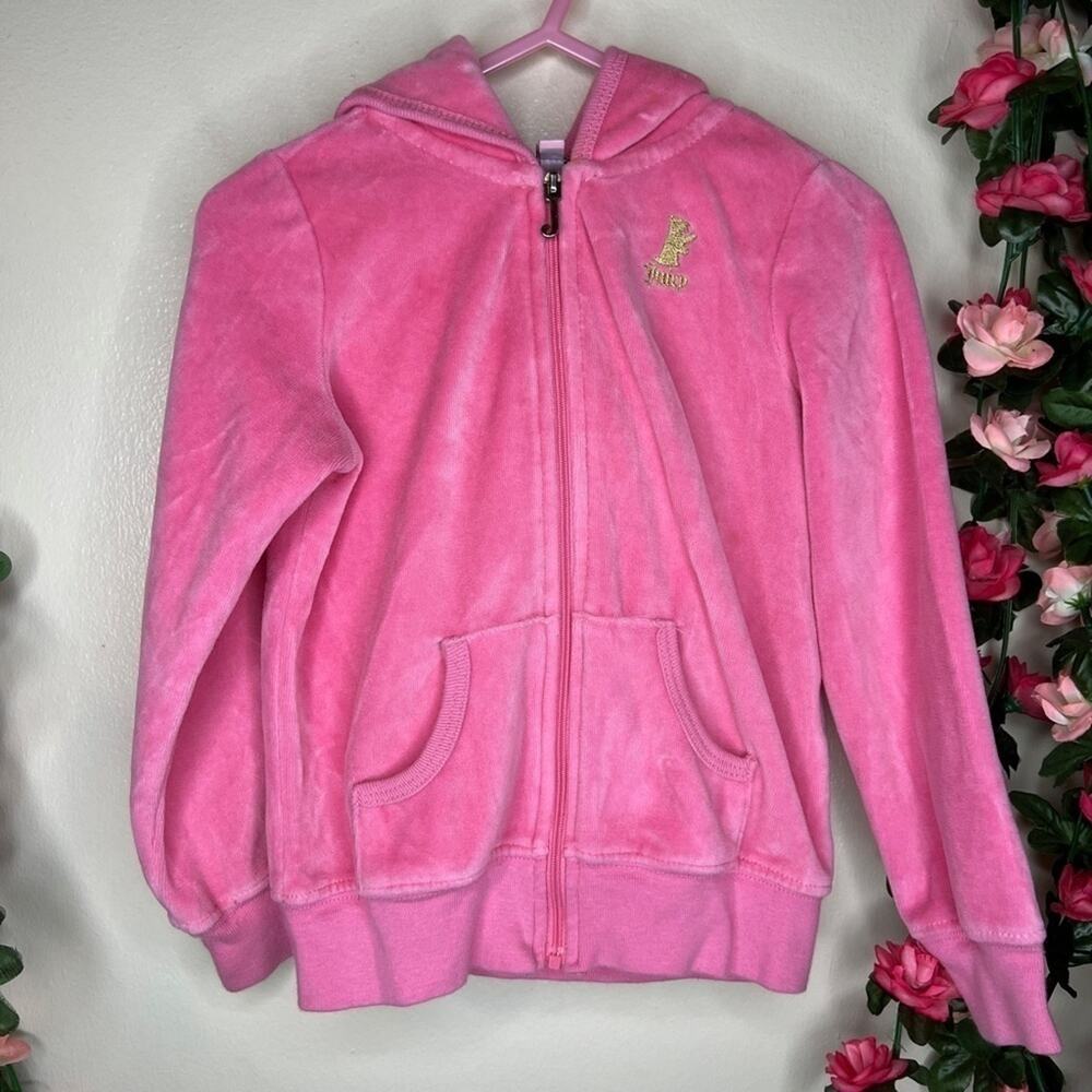 Juicy Couture Girls 4 Pink Velour Full Zip Hoodie Y2K Tracksuit Jacket